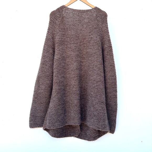 Boutique Hand Knit Oversized Soft Brown Cardigan Sweater Sterling Silver XL - Picture 2 of 10